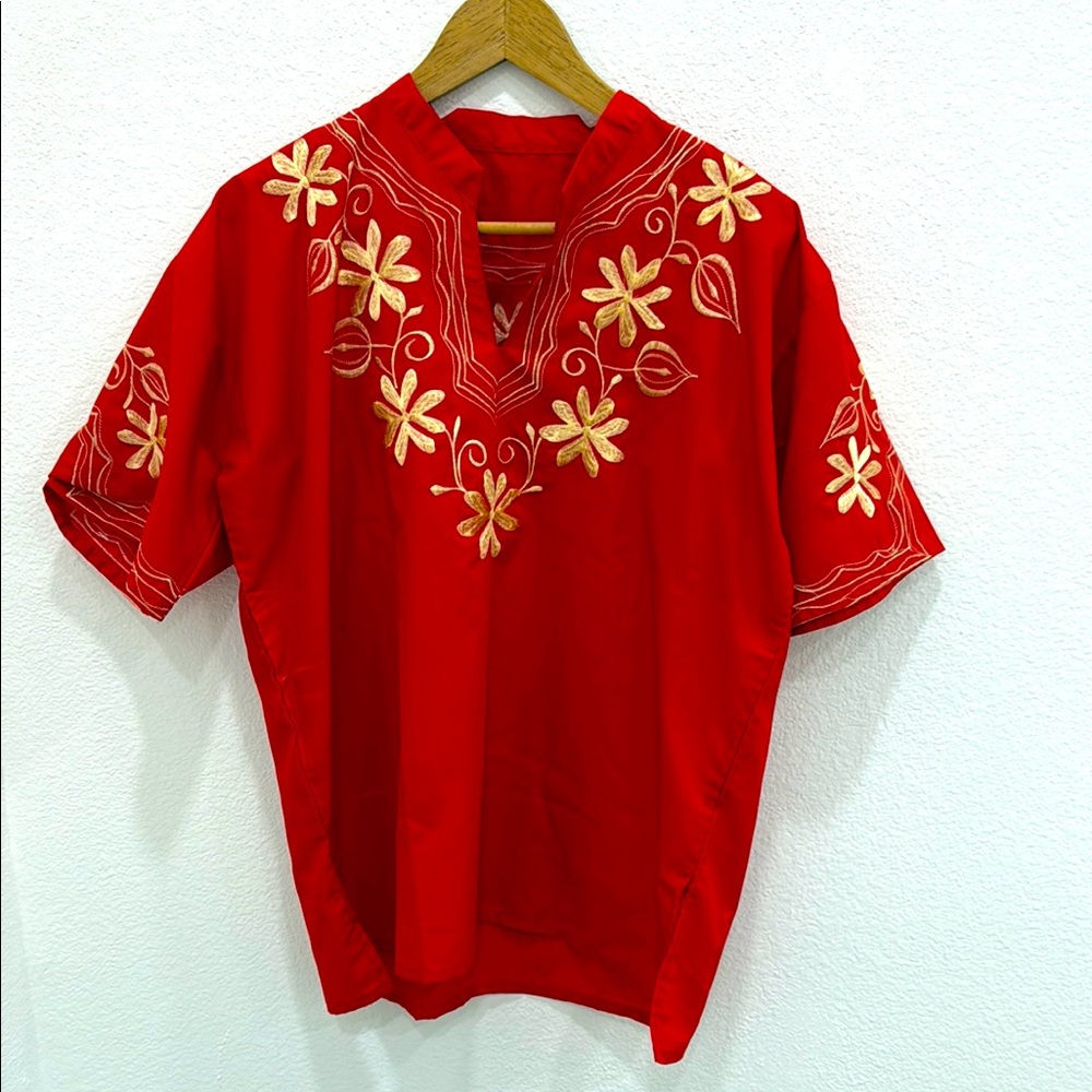 Red Embroidered Floral Top